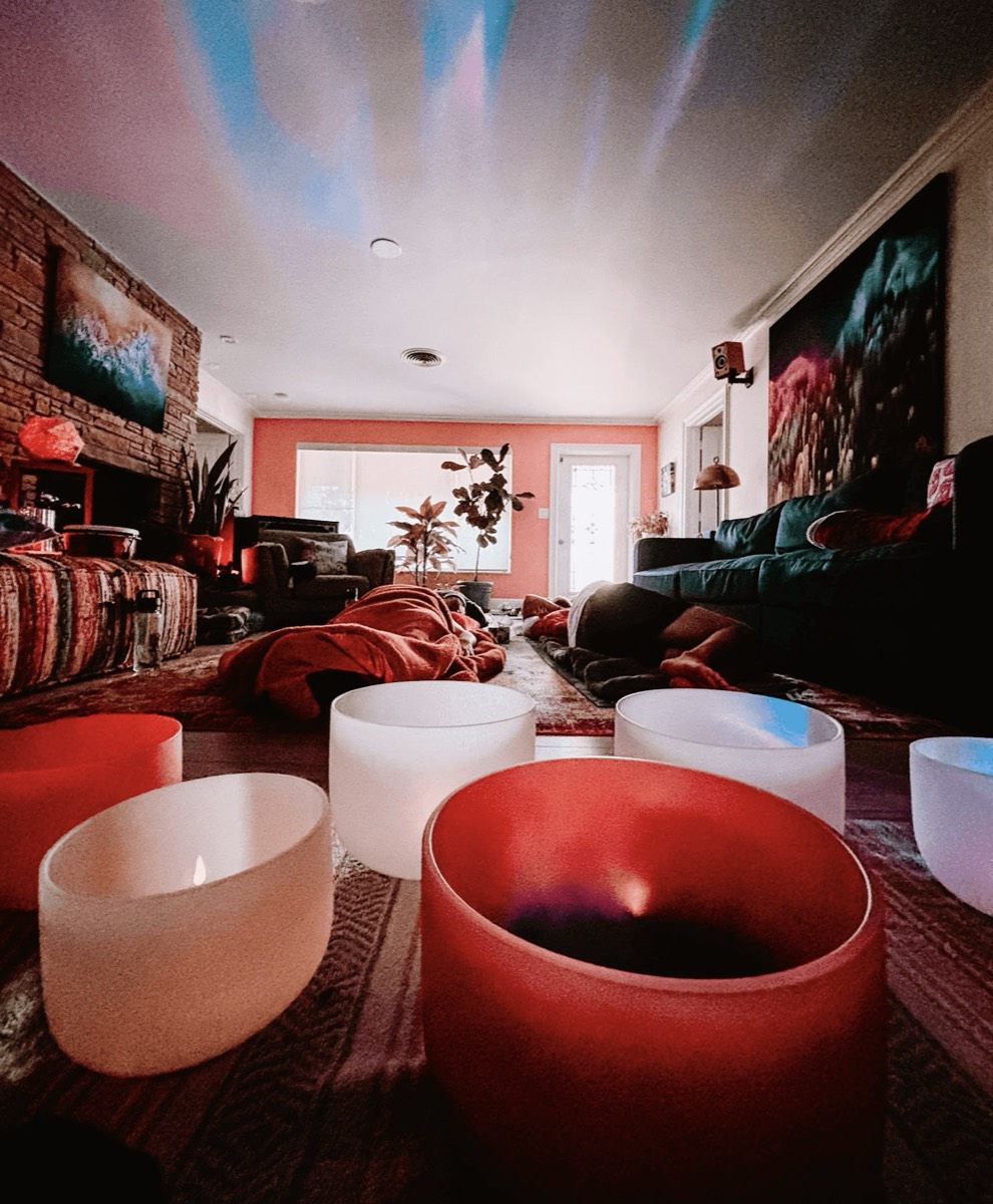 An intimate retreat space lit warmly, set for deep work